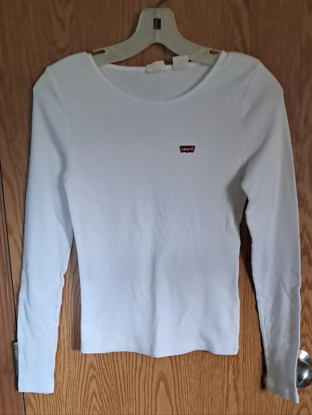 Ladies Levi's Ribbed Long Sleeve Shirt With Logo White Sz. S